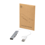 USB-Hub aus recyceltem Aluminium mit 4 Lade- und Datenports farbe silber dritte Ansicht
