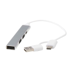 USB-Hub aus recyceltem Aluminium mit 4 Lade- und Datenports farbe silber vierte Ansicht