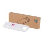 Wasserfeste Eco-Powerbank mit Karabiner 5.000 mAh farbe weiß Ansicht mit Tampondruck