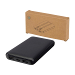 Powerbank aus recyceltem Kunststoff mit 2 Kabeln 10.000 mAh farbe schwarz