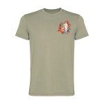 Herren-T-Shirt aus Baumwollstrick kurzarm 180 g/m² Roly Corgi farbe khaki Ansicht mit Siebdruck