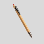 Bambus-Kugelschreiber mit Touchspitze und Metallelementen, blaue Tinte farbe rot