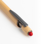 Bambus-Kugelschreiber mit Touchspitze und Metallelementen, blaue Tinte