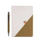 Notizbuch aus recycelter Baumwolle & Grüntee mit Kugelschreiber farbe beige