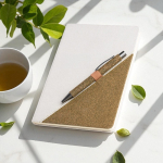 Notizbuch aus recycelter Baumwolle & Grüntee mit Kugelschreiber