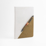 Notizbuch aus recycelter Baumwolle & Grüntee mit Kugelschreiber