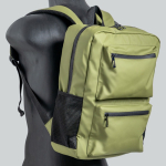 PU-Leder-Rucksack mit Fronttaschen und seitlichen Mesh-Fächern, 15,6” farbe olivgrün