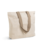 Canvas Baumwolltasche mit Reißverschluss und farbigen Henkeln farbe khaki