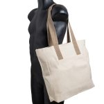 Canvas Baumwolltasche mit Reißverschluss und farbigen Henkeln farbe khaki