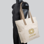 Canvas Baumwolltasche mit Reißverschluss und farbigen Henkeln farbe khaki