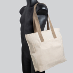 Canvas Baumwolltasche mit Reißverschluss und farbigen Henkeln farbe khaki