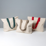 Canvas Baumwolltasche mit Reißverschluss und farbigen Henkeln