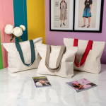 Canvas Baumwolltasche mit Reißverschluss und farbigen Henkeln