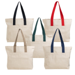 Canvas Baumwolltasche mit Reißverschluss und farbigen Henkeln