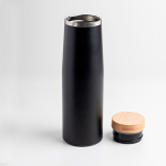 Thermoflasche aus Edelstahl mit Bambusdeckel, 550 ml farbe schwarz