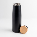 Thermoflasche aus Edelstahl mit Bambusdeckel, 550 ml farbe schwarz