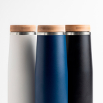 Thermoflasche aus Edelstahl mit Bambusdeckel, 550 ml