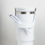 Thermobecher aus Edelstahl mit Doppeldeckel und klappbarem Griff