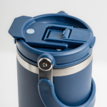 Thermobecher aus Edelstahl mit Doppeldeckel und klappbarem Griff