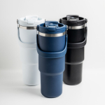 Thermobecher aus Edelstahl mit Doppeldeckel und klappbarem Griff