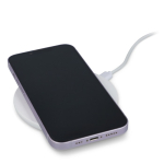 Weißes, rundes Ladegerät mit LED-Anzeige an der Basis 15 W farbe weiß zweite Ansicht