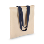 Baumwolltasche OEKO-TEX mit bunten Henkeln 140 g/m² farbe dunkelblau zweite Ansicht