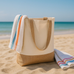 Baumwolltasche mit Jutegriff und Bodenfalte 320 g/m² farbe beige fünfte Ansicht