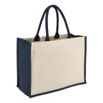 Baumwolltasche mit farbigem Jute­boden und -seiten 320 g/m² farbe dunkelblau