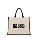 Baumwolltasche mit farbigem Jute­boden und -seiten 320 g/m² Ansicht mit Druckbereich