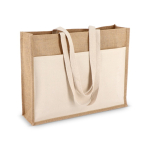 Jutetasche mit Baumwollfronttasche und passenden Henkeln 320 g/m² farbe beige