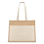 Jutetasche mit Baumwollfronttasche und passenden Henkeln 320 g/m² farbe beige dritte Ansicht