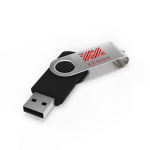 Individueller USB-Stick aus Kunststoff mit drehbarem Metallclip farbe schwarz Ansicht mit Logodruck