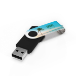 Individueller USB-Stick aus Kunststoff mit drehbarem Metallclip farbe schwarz Ansicht mit Logodruck