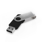 Individueller USB-Stick aus Kunststoff mit drehbarem Metallclip farbe schwarz Ansicht mit Logodruck