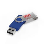Individueller USB-Stick aus Kunststoff mit drehbarem Metallclip farbe blau Ansicht mit Logodruck