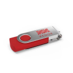 Individueller USB-Stick aus Kunststoff mit drehbarem Metallclip farbe rot Ansicht mit Logodruck