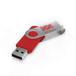 Individueller USB-Stick aus Kunststoff mit drehbarem Metallclip farbe rot Ansicht mit Logodruck