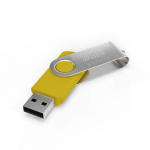 Individueller USB-Stick aus Kunststoff mit drehbarem Metallclip farbe gelb Ansicht mit Logodruck