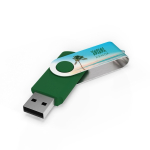 Individueller USB-Stick aus Kunststoff mit drehbarem Metallclip farbe grün Ansicht mit Logodruck