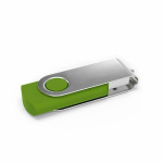 Individueller USB-Stick aus Kunststoff mit drehbarem Metallclip farbe lindgrün linke vordere Winkelansicht