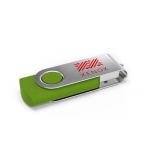 Individueller USB-Stick aus Kunststoff mit drehbarem Metallclip farbe lindgrün Ansicht mit Logodruck