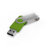 Individueller USB-Stick aus Kunststoff mit drehbarem Metallclip farbe lindgrün Ansicht mit Logodruck