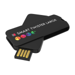 Individueller USB-Stick aus Kunststoff im Drehdesign, Made in Europe farbe schwarz Ansicht mit Logodruck