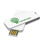 Individueller USB-Stick aus Kunststoff im Drehdesign, Made in Europe farbe weiß Ansicht mit Logodruck