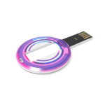 Individuell gefertigter runder ausklappbarer USB Stick aus Europa farbe weiß Ansicht mit Logodruck