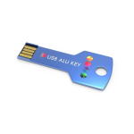 USB Stick aus Metall im Schlüsselformat, individuell gefertigt, Europa farbe blau Ansicht mit Logodruck