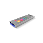Individuell gefertigter USB Stick aus Metall mit Befestigungsloch farbe silber Ansicht mit Logodruck