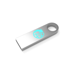 Individuell gefertigter kleiner USB Stick aus Metall, befestigbar farbe silber Ansicht mit Logodruck