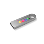 Individuell gefertigter kleiner USB Stick aus Metall, befestigbar farbe silber Ansicht mit Logodruck