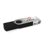 Metall-USB mit USB- und Typ-C-Anschluss, hergestellt in EU farbe schwarz Ansicht mit Logodruck